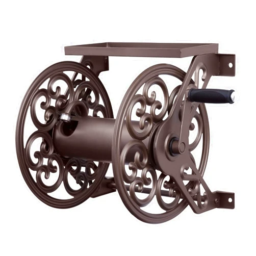 Liberty Garden 708 Steel Decorative Wall Mount Garden Hose Reel, Holds 125-Feet of 5/8-Inch Hose - Bronze