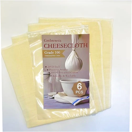 Giombrewsia Grade 100 Cheesecloth - 20x20 Inch Ultra-Fine, 100% Unbleached Cotton Muslin with Hemmed Edges, Reusable & Lint-Free - Convenient PE Zipper Bag Storage (6, 20×20Inch)