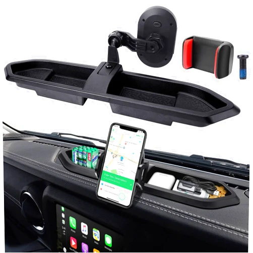 Kaishengyuan Upgraded Phone Mount for 2018 2019 2020 2021 2022 2023 Jeep Wrangler JL JLU & Gladiator JT, Multi-Mount Phone Holder Dash Tray System Kit with Extension Arm Metal Rod Don't for Oil-Electric 4xe