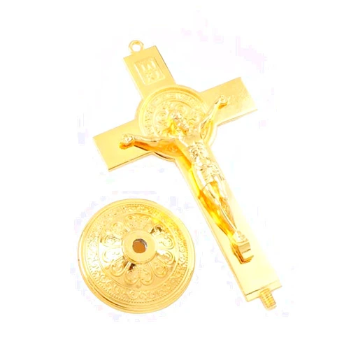 SHRCMHWQRCDJ Gold Color Jesus Catholic Christian Holy Crucifix Ornaments, Cross Emmanuel Jesuses Cross Statue with Base Figure Figurine (Color : 1)