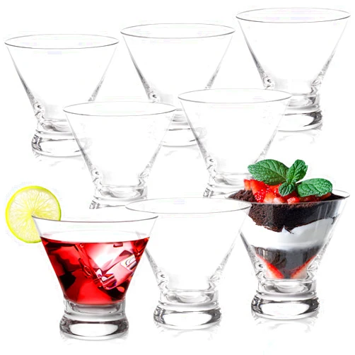 DEAYOU 8 Pack Stemless Martini Glasses Set, 8oz Cocktail Glasses with Base for Gimlet, Margarita, Drink, Juice, Party, Gift