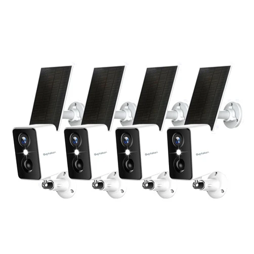 Septekon 2K Security Cameras Wireless Outdoor 4 Pack, Solar Battery Powered Camera with Two Spotlights, PIR Motion Detection Siren, Color Night Vision, 2-Way Audio, IP66 Waterpoof