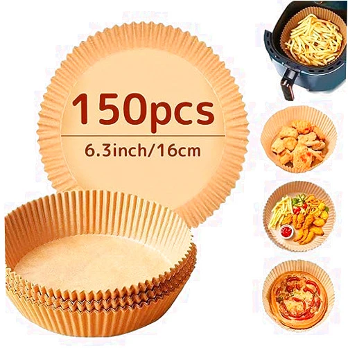 AiQiaoXin Air Fryer Disposable Paper Liners, Natural Parchment Paper for for Ninja Air Fryer,Non-Stick Air Fryer Liners,Baking, Roasting, Frying, Microwave, Oven (150, 6.3‘’ Round)
