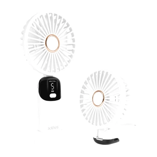Solfres Portable Mini Handheld Fan, Digital Display, 5 Speeds, 90° Adjustable and Foldable, Rechargeable Fan for Outdoor Indoor Travel Desktop, White