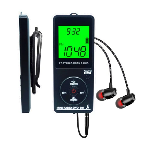 SWDSTP Personal Portable Radio AM/FM, Mini Radio with Digital Tuning LCD Display and Backlight Time, Rechargeable Pocket Radio with Earphone, Walkman Radio with Clip for Walking, Jogging