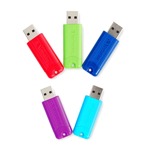 Verbatim 16GB Pinstripe USB 3.2 Gen 1 Flash Drive Retractable Thumb Drive- 5 Pack - Multicolor (Green, Blue, Red, Purple, Cyan)