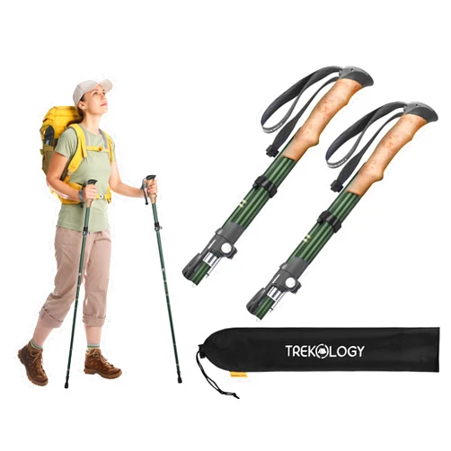 TREKOLOGY TREKZ SE 2pc Collapsible Hiking Stick - Lightweight, Foldable Retractable Trekking Poles for Men, Women & Seniors with Adjustable Heights - Nordic Walking Stick for Backpacking, Camping