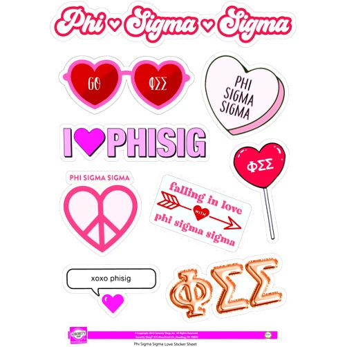 Sorority Shop Phi Sigma Sigma - Sticker Sheet - Love Theme