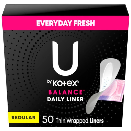 U by Kotex Balance Daily Panty Liners, Wrapped, Light Absorbency, Regular Length, 50 Count (Packaging May Vary)