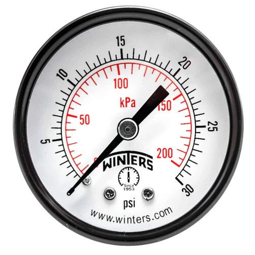 Winters Instruments Winters 2 inch Dial Size, Multi Function Application Economy Utility Dry Pressure Gauge, Brass Internals, Steel Case, Dual Scale 0-30 psi/kPa, 3-2-3% Accuracy, 1/4 inch NPT Back Mount, Pressure Gauge