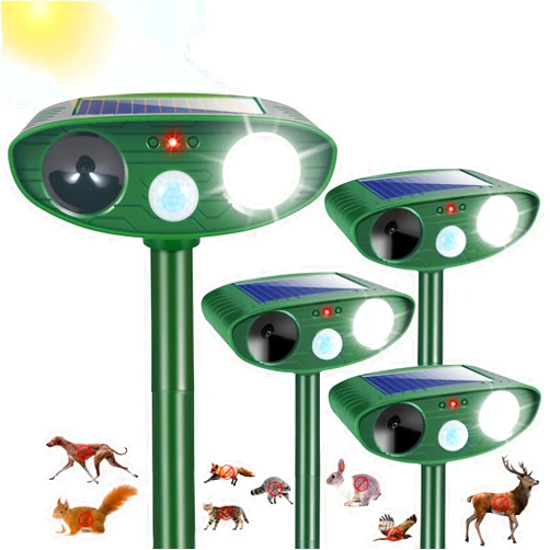 JahyElec 4 Pcs Solar Ultrasonic Animal Repeller Outdoor, Cat & Deer Repellent with Strobe Light, Waterproof Animal Deterrent Devices to Protect Garden Yard from Rabbit, Raccoon, Squirrel, Dog, Coyote, Skunk
