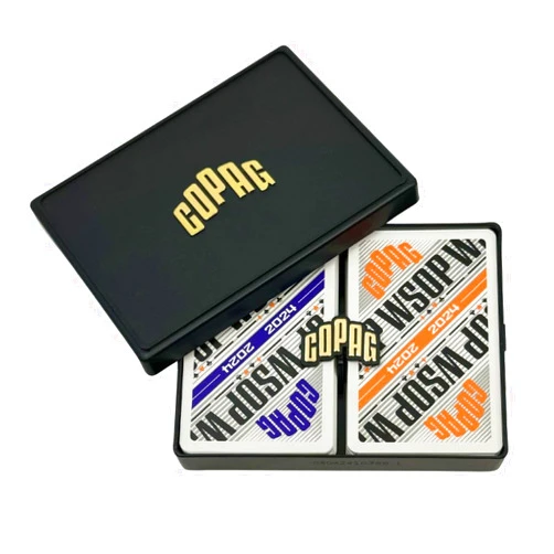 Copag WSOP 2024 Modern Design 100% Plastic Playing Cards - Narrow Size (Bridge) Regular Index Purple/Orange Double Deck Set