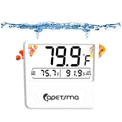 Capetsma Digital Aquarium Thermometer, capetsma Fish Tank Thermometer Records The Highest & Lowest Temp in 24 hrs, Accurate Temperature Gauge for Fish Tank, Large LCD Screen, C/F Switch.
