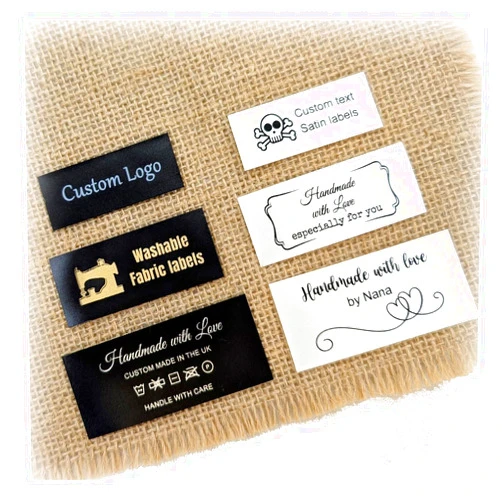 Generic 30-200 Custom Logo Iron on or Sew on Labels, Personalized Sewing Labels, Washable Fabric Tags for Handmade, Knitting, Clothing, Quilting and Sewing Crafts, Custom Name Tags for Clothes