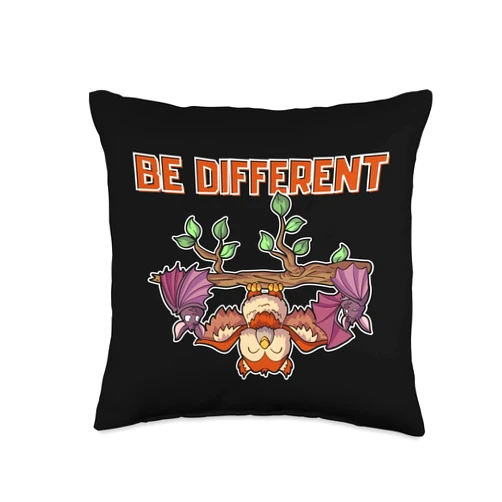 Mir Reichts ich geh Abhängen Animal Shop It's Okay to be Different Sei Anders Owl Bat Throw Pillow, 16x16, Multicolor
