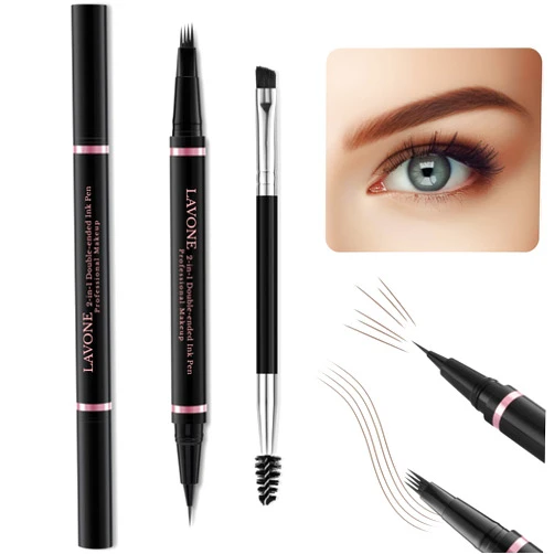 LAVONE Eyebrow Pencil,2-in-1 Waterproof Eyebrow Pen with 4 Tip Brow Pen and Ultra-Precise Brow Pencil,with Dual-ended Eyebrow Brush,Eyebrow Makeup for Natural Looking Eyebrows-Dark Brown