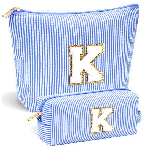 YOOLIFE Initial Makeup Bag, Travel Makeup Bag with Small Makeup Bag Travel Essentials Make Up Bag Bridesmaid Proposal Graduation Wedding Gifts Teacher Birthday Gifts for Women Her Mom Wife Sister K