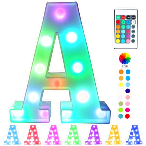 Pooqla Colorful LED marquee letter lights with Remote – light Up Signs – Party Bar Decorations for The Home - Multicolor A