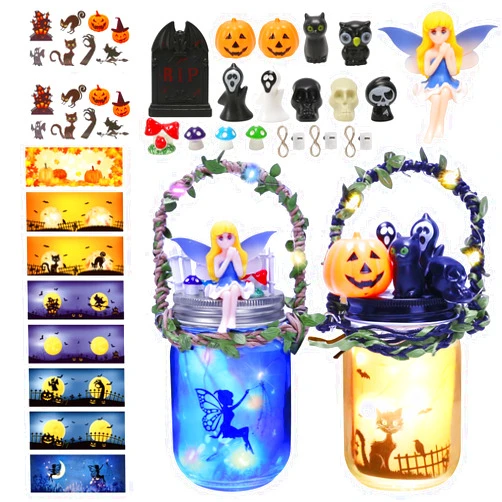 RGISHOP 2 Pack Halloween Lantern Craft Kit Halloween Mason Jar Craft DIY Lantern Arts and Crafts for Halloween Decoration Art Project
