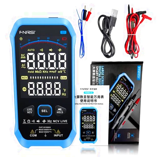 YuqiaoTime FNIRSI S1 Smart Digital Multimeter 9999counts AC DC Voltage Resistance Capacitance Diode NCV Hz Live Wire Color Display Tester