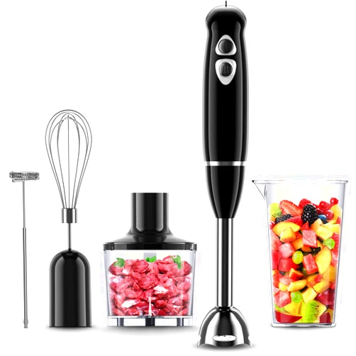 Fodtamcol Hand Blender, 500 Watt Immersion Blender, 5-in-1 Stick Blender with Chopper, Mixing Beaker, Egg Whisk, Milk Frother Attachments, BPA-Free(Black)