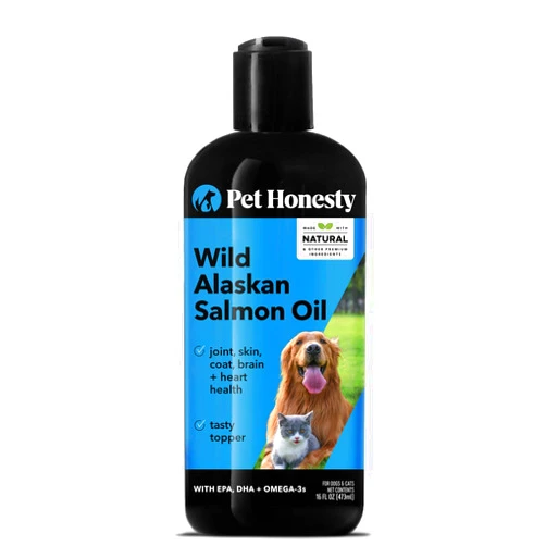 Pet Honesty Wild Alaskan Salmon Oil, Omega-3 Fish Oil for Dogs and cats, Fatty Acids, Salmon Oil for Dogs, Skin and Coat health, Pure Dog Food Topper, Supports Joints, Brain & Heart Health - 16 oz