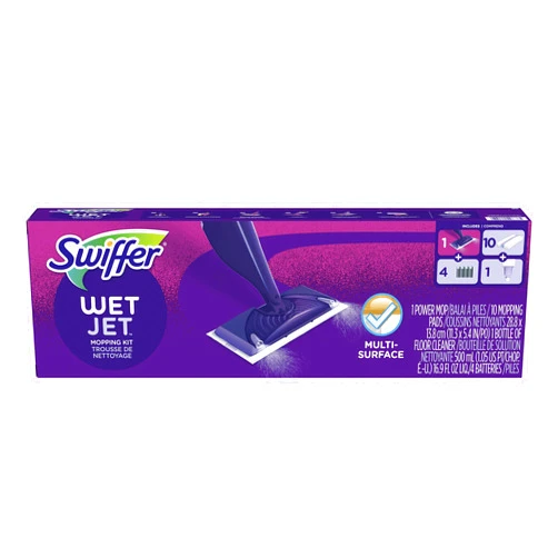Swiffer WetJet Hardwood and Floor Spray Mop Cleaner Starter Kit, Includes: 1 Power Mop, 10 Pads, Cleaning Solution, Batteries