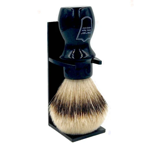 Parker Safety Razor Parker 100% Silvertip Badger Mug Shaving Brush with Brush Stand - Extra Dense and Extra Soft Bristles - Long Handle is Perfect for use with Your Shaving Mug (BLACK)