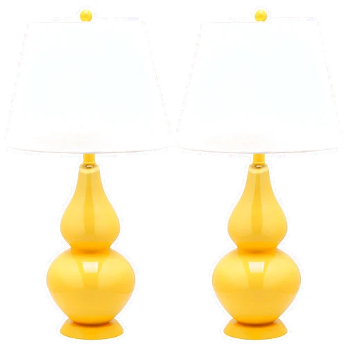 SAFAVIEH Lighting Collection Cybil Modern Contemporary Yellow Double Gourd Glass 27-inch Bedroom Living Room Home Office Desk Nightstand Table Lamp Set of 2 (LED Bulbs Included)