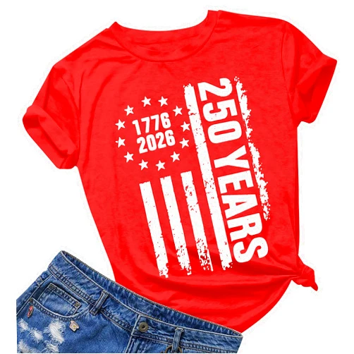 LUKYCILD USA Shirts for Women 250 Years American Flag Shirt 4th of July Tshirt Patriotic Tees Casual Graphic Tops
