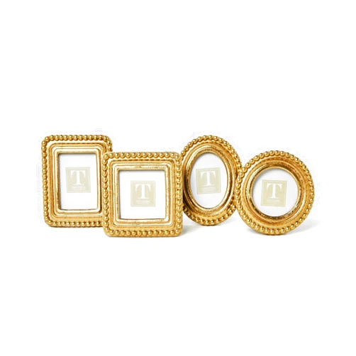 Two's Company Beaded Texture Gold Photo Frames, Resin, Set of 4