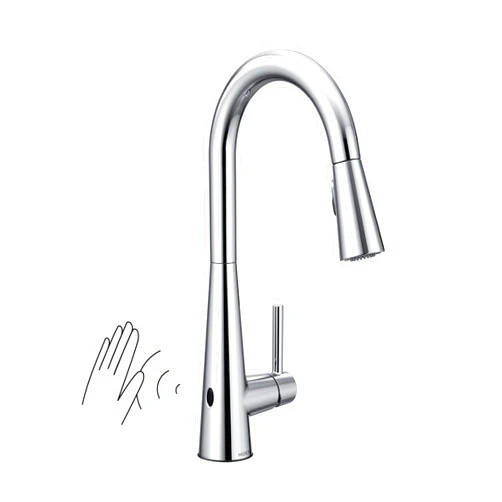 Moen Sleek Chrome Motionsense Wave Sensor Touchless One-Handle High Arc Pulldown Modern Kitchen Faucet Featuring Power Clean, 7864EWC
