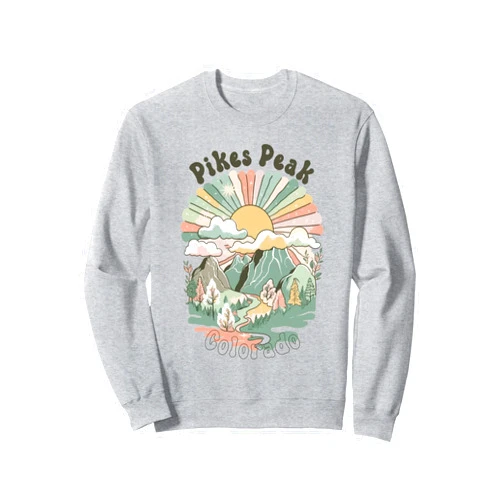 Vintage Mountains Apparel & Gifts Vintage Pikes Peak Colorado Mountains Hiking Sunset Groovy Sweatshirt