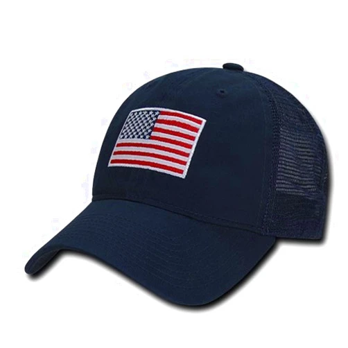 Rapid Dominance Soft Fit American Flag Embroidered Cotton Trucker Mesh Back Cap