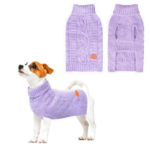 BEAUTYZOO Small Dog Sweater -Turtleneck Pullover Classic Cable Knit Fuzzy Winter Coat Dog Cold Weather Clothes for Small Medium Dogs Puppy Girl Boys,Purple XS