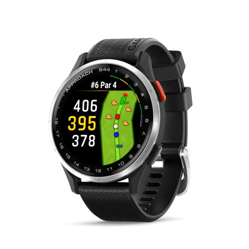 Garmin Approach® S44, Essential Golf GPS Smartwatch, AMOLED Display, On-Course Features, Silver Aluminum Bezel with Black Silicone Band
