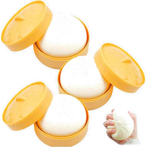 Naturahand 3 Pcs Squishy Stress Ball Stress Relief Squeezing Toy for Adult White Steamed Stuffed Bun for Birthday