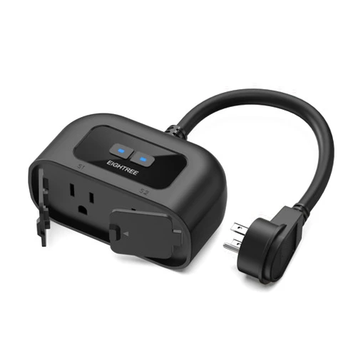 EIGHTREE Outdoor Smart Plug Waterproof IP44, Smart Outlet Plug with 2 Independently Controlled Outlets, Compatible with Alexa and Google Assistant, Voice & Remote Control, Timer&Schedule, 2.4GHz Only