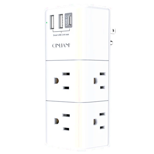 QINLIANF USB Outlet Extender Surge Protector - QINLIANF Multi Plug Outlet with Rotating Plug, 3-Sided Swivel Power Strip with 6 AC Spaced Outlet Splitter and 3 USB Ports (1 USB C) for Travel, Home, Office,ETL