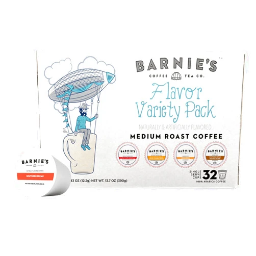 BARNIE'S COFFEE TEA CO. Barnie's Coffee Pods with Santa's White Christmas, Southern Pecan, Creamy Buttery Caramel, and Crème Brûlée, Assorted Variety Pack, 32 Count