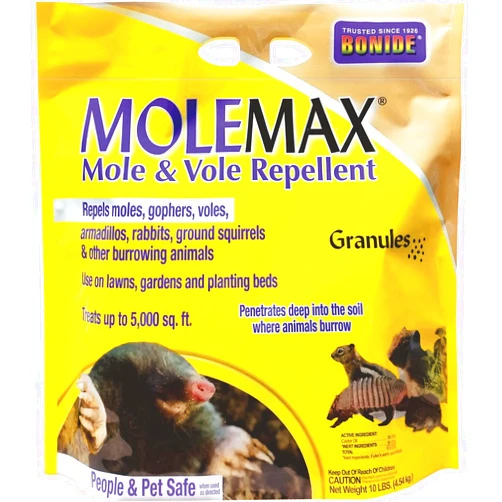 Bonide MOLEMAX Mole & Vole Repellent Granules, 10 lbs. Ready-to-Use, Outdoor Lawn & Garden Mole Control, People & Pet Safe