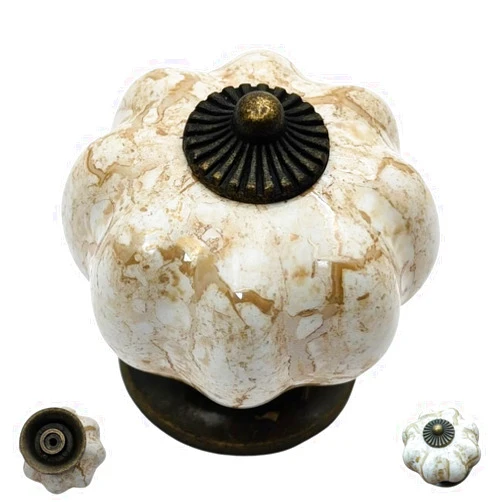 DIY Decor Hub DIY Décor Hub - Pumpkin Cabinets Knobs, Antique Brass Brown and Ceramic Knobs, 10-Pcs Ceramic Cabinet Knobs Set, with Solid Brass Bore, for Cabinets, Drawers, & More, Brass-Brown, 1.5 inches