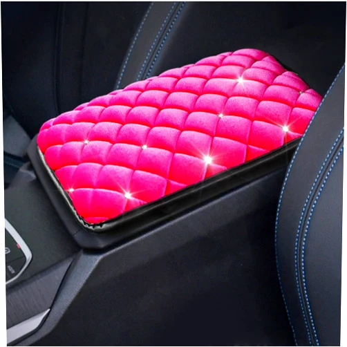 SPANICE Bling Bling Car Armrest Cover Auto Center Console Protective Cover Luster Crystal Rhinestone Car Arm Rest Cushion Pad Car Interior Accessory (Pink 2)