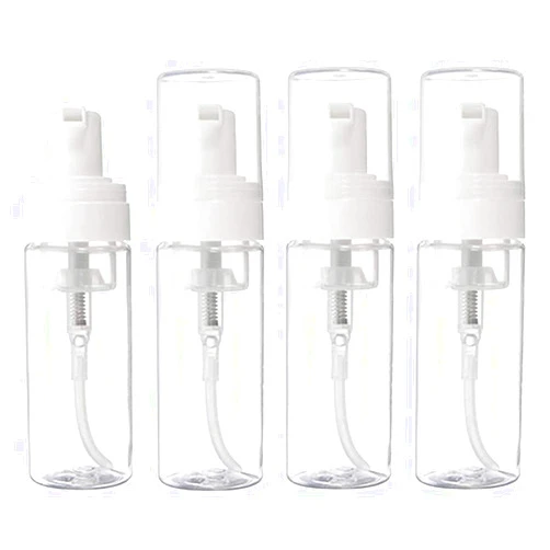 IMIROOTREE 4 Pcs 100ml Foam Pump Bottle Plastic Empty Clear Refillable Foaming Soap Dispenser Container Bottle for Liquid Soap, Cosmetic, on Kitchen Bathroom Sinks and Travel