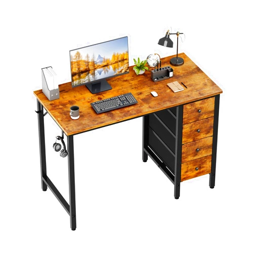 Lufeiya 40 inch Computer Desk with 4 Fabric Drawers, Kids Student Small Desks for Home Office Small Space, Work PC Desk Table for Bedroom, Rustic Brown