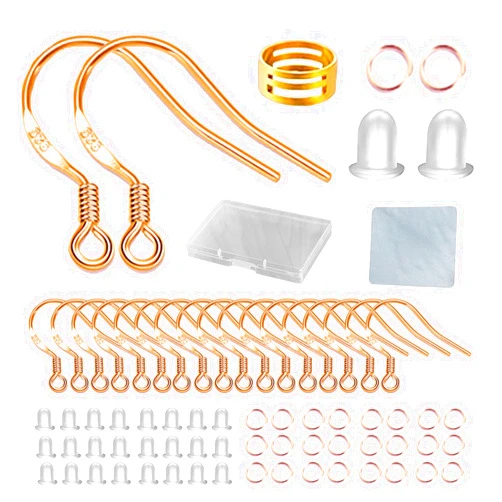 DIYEAR Rose Gold Earring Hooks, 240Pcs Earrings Making Kit with Hypoallergenic Ear Hooks, Jump Rings and Clear Rubber Earring Backs for DIY Jewelry Making