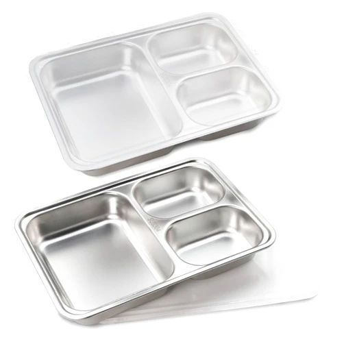 CrazyTerra Stainless Steel Kids Plates (2 Packs), Portion Control Divided Metal Plate for Adults Toddlers Balance Lunch, Unbreakable Sectioned Plates with Dividers Bariatric Diabetic Diet BPA Free Reusable