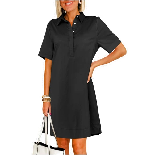ANRABESS Women Button Down Shirts Dress Summer Casual Oversized Short Sleeve Mini Dresses with Pockets 2025 Trendy