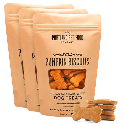 CRAFTED BY HUMANS LOVED BY DOGS Portland Pet Food Company Pumpkin Healthy Dog Treats - Multipack, Grain-Free, Human-Grade, All Natural Dog Training Treats & Biscuits Made in the USA - 3-Pack (5 oz)