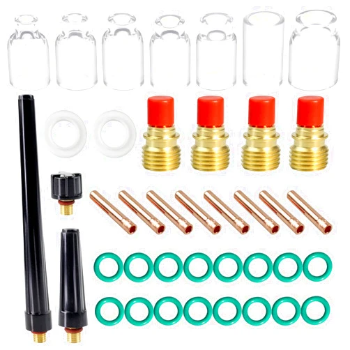 TIANLYLIN 40pcs TIG Gas Lens Collet Body & #4 ~ #12 Glass Cup Kit DB SR WP 9 20 25 TIG Welding Torch